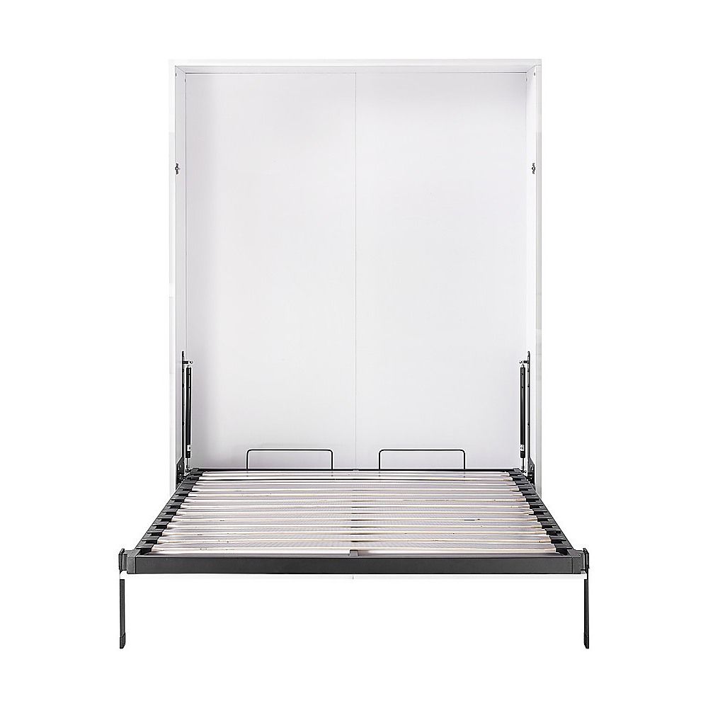 Double Wall Bed in White Gloss – Space Saving Murphy Bed Kit with Gold Door Handle