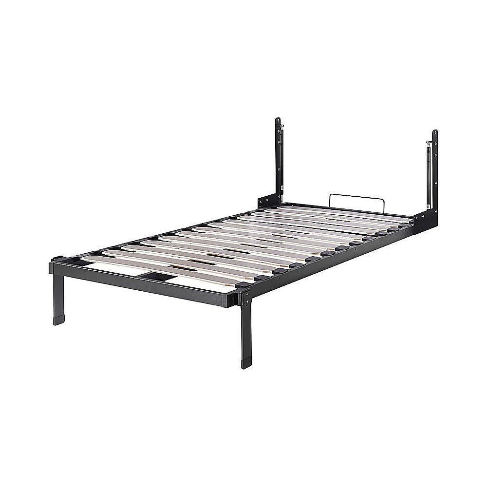 Single Wall Bed in White Gloss – Space Saving Murphy Bed Kit with Gold Door Handle