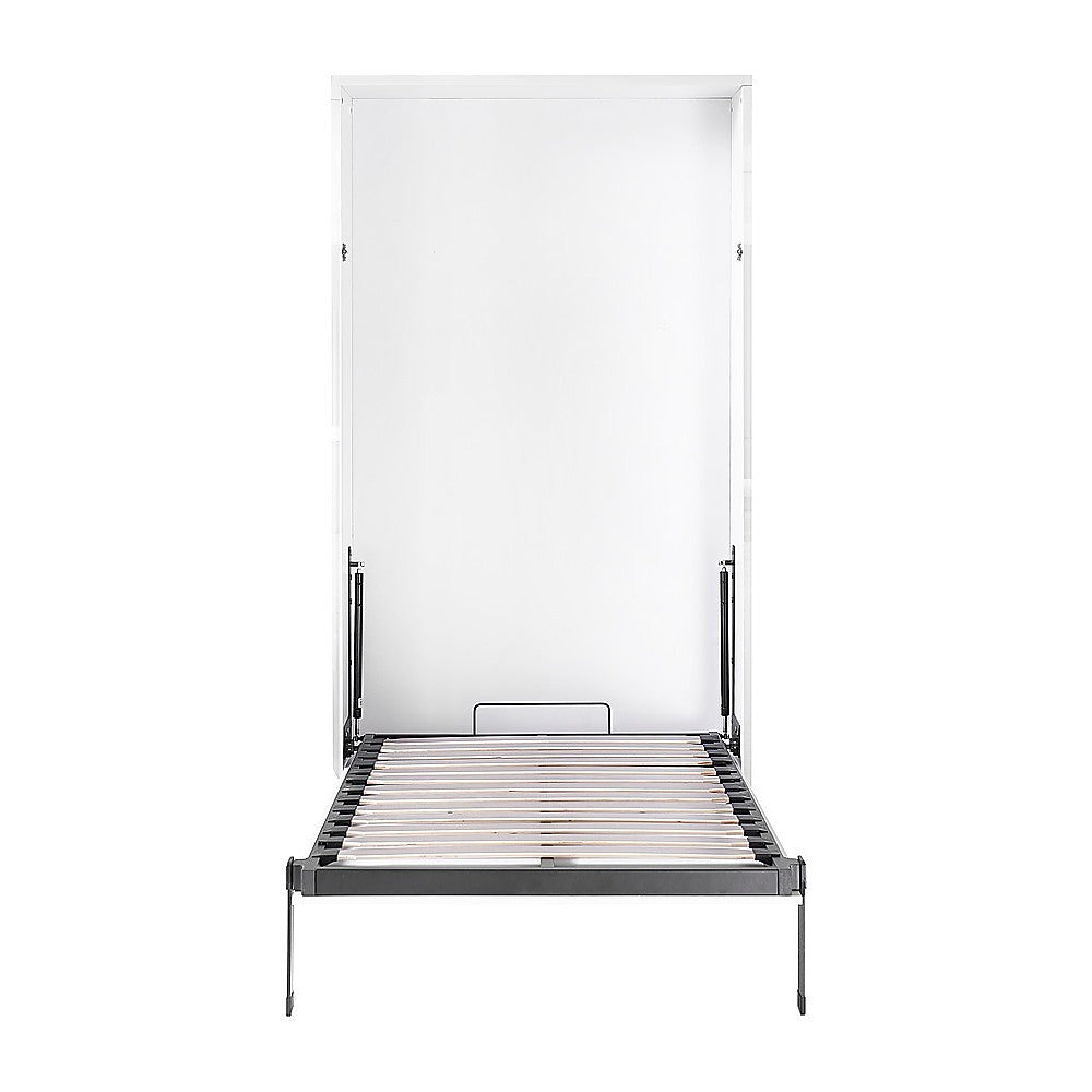 Single Wall Bed in White Gloss – Space Saving Murphy Bed Kit with Gold Door Handle