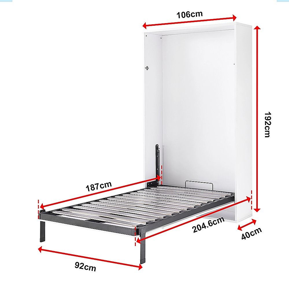 Single Wall Bed in White – Space Saving Murphy Bed Kit with Silver Door Handle