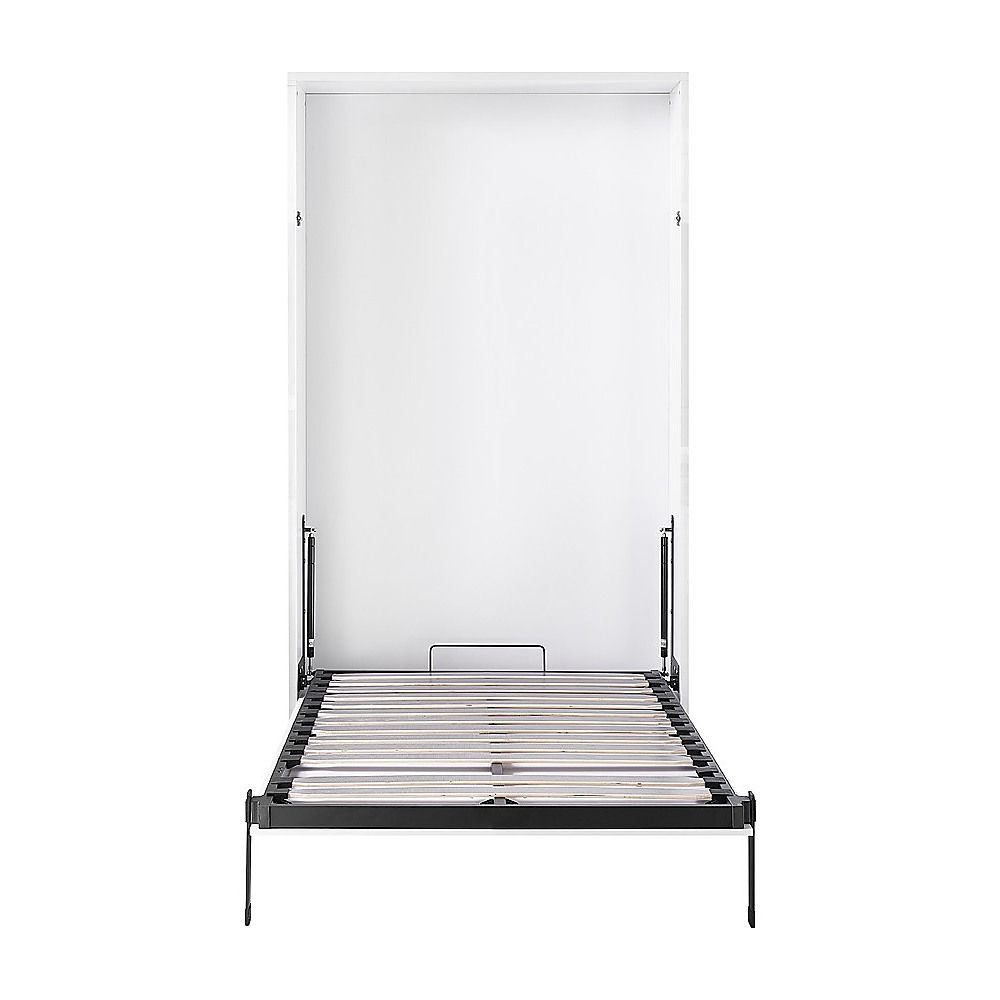 King-single Wall Bed in White Gloss – Space Saving Murphy Bed Kit with Black Door Handle