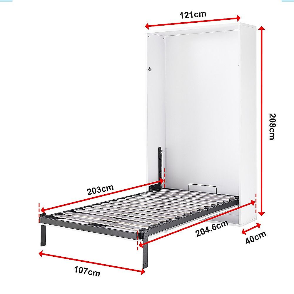 King-single Wall Bed in White Gloss – Space Saving Murphy Bed Kit with Black Door Handle