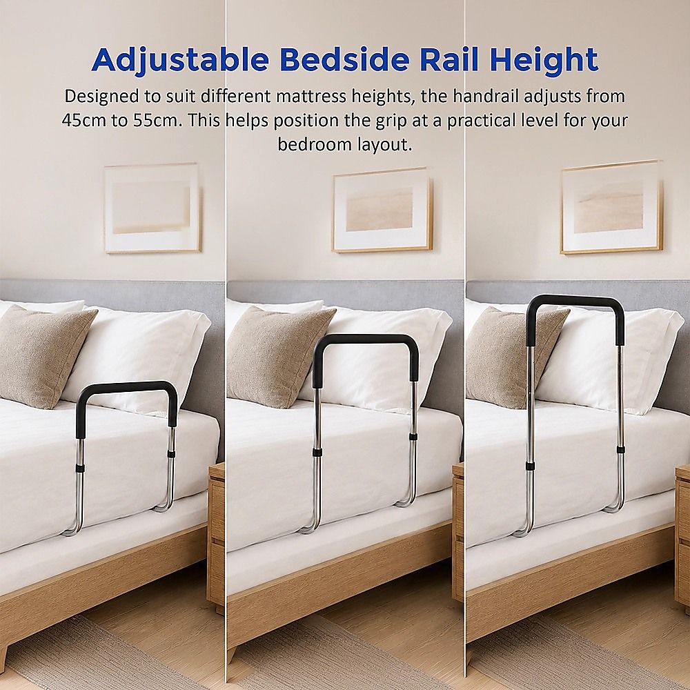 Adjustable Bed Rail with Foam Grip Handle & Under Mattress Frame 125kg Capacity