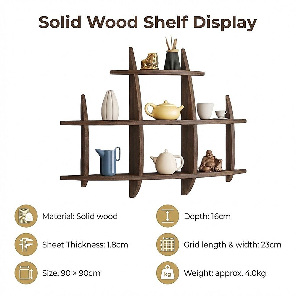 90x90cm Solid Wood Wall Mounted Display Shelf Antique Style Decor