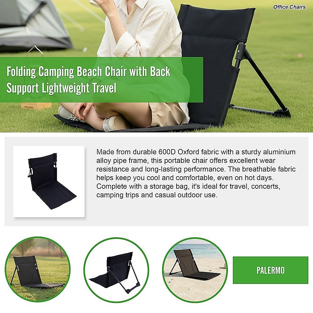 Folding Camping Beach Chair with Back Support Lightweight Travel