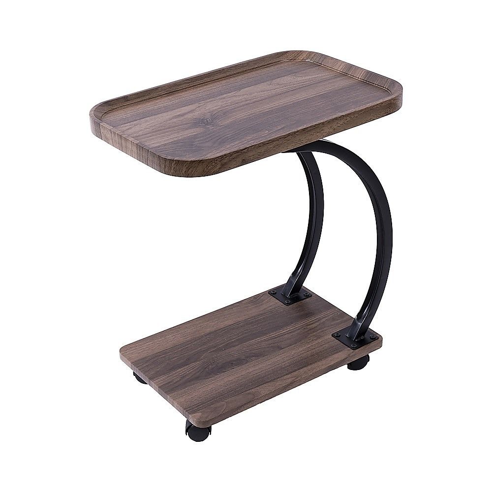 C-Shaped Corner End Table with Wheels Sofa Side