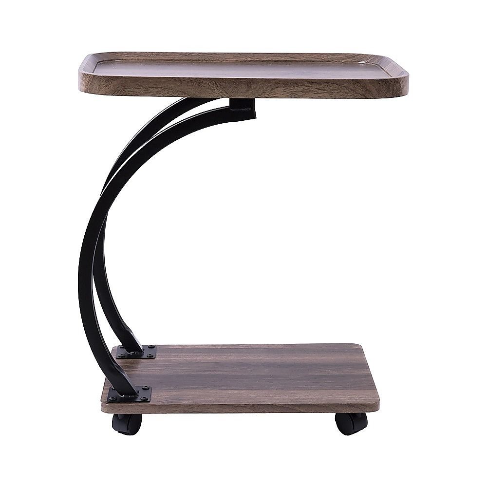 C-Shaped Corner End Table with Wheels Sofa Side