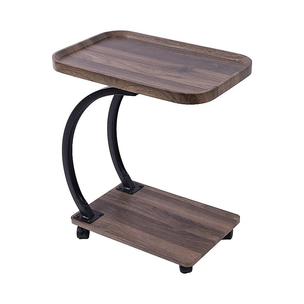 C-Shaped Corner End Table with Wheels Sofa Side