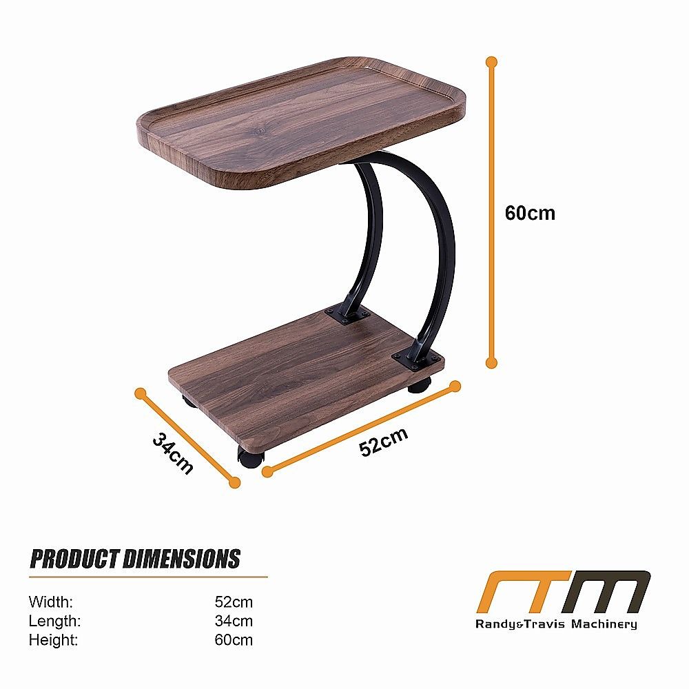 C-Shaped Corner End Table with Wheels Sofa Side