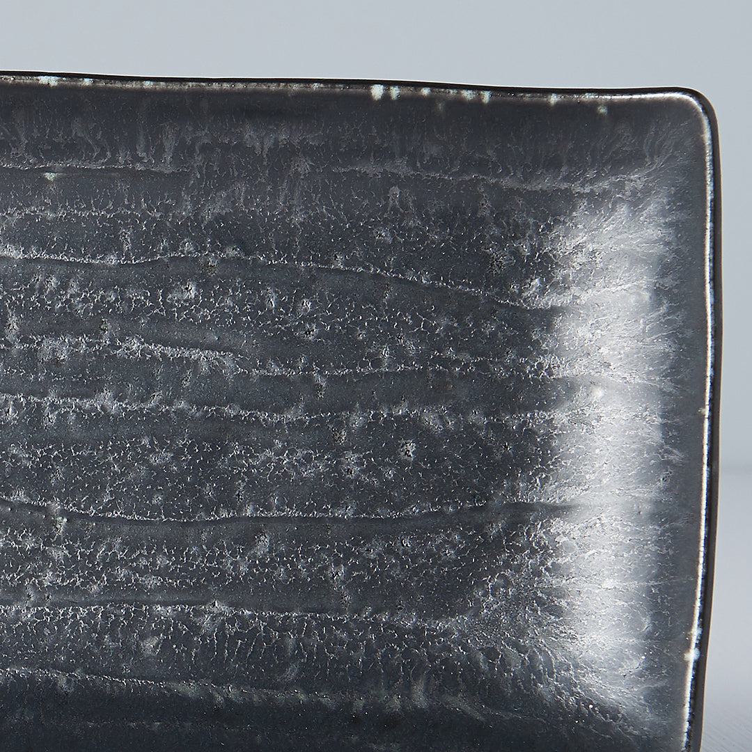 Plate Ibushi Rectangular 26.5cm Black Glaze