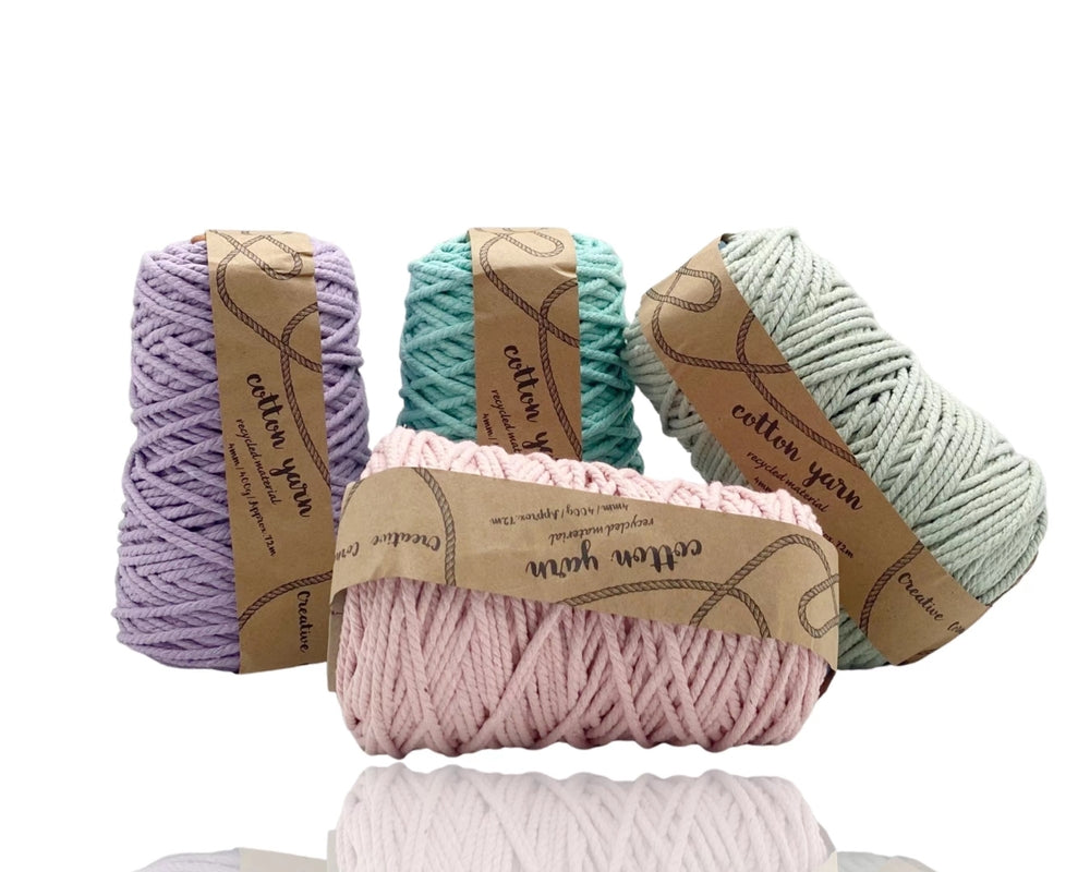 bulk 12 Macrame Cotton Yarn 72mtrs 4mm 400G Pastel Assort Knitting