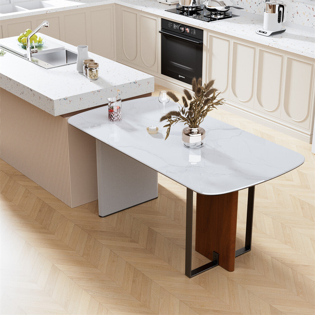 Upscale Marble Dining Table 4-6 Seat Rectangle Kitchen Table Robust Table Bases