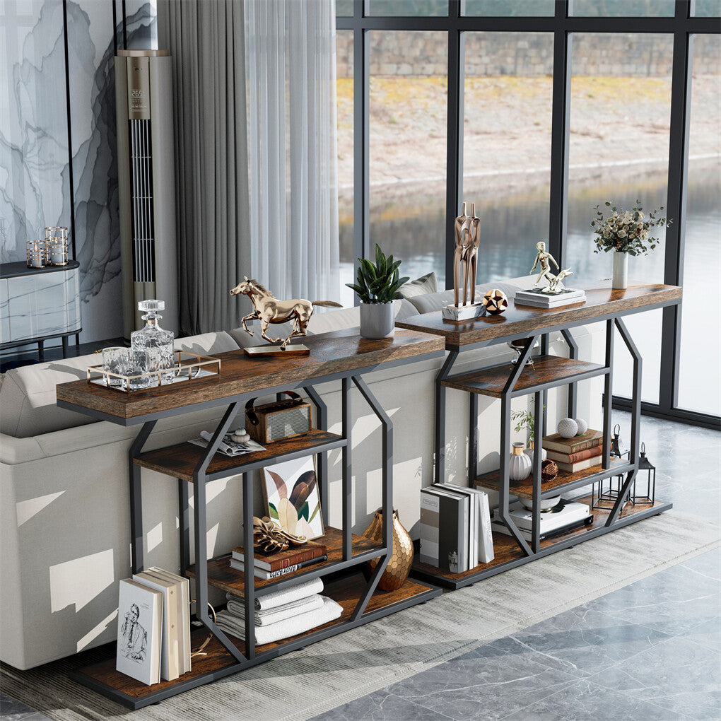 4-Tier Large Vintage Console Table Ultra Long Entryway Sofa Storage Table Hallwa