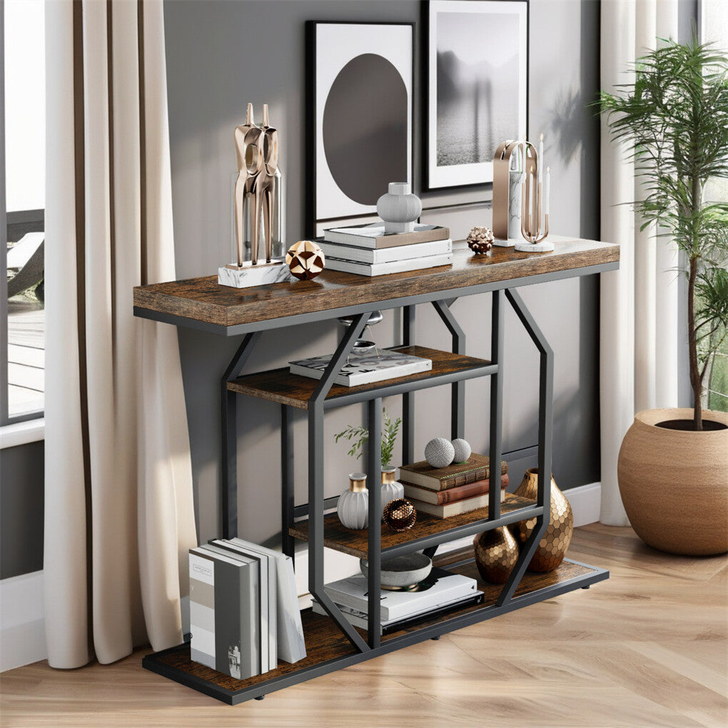 4-Tier Large Vintage Console Table Ultra Long Entryway Sofa Storage Table Hallwa