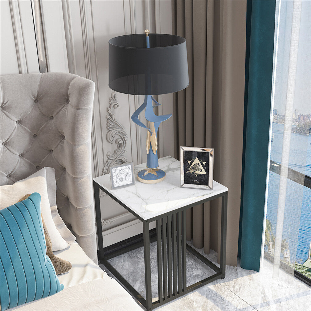 Luxury square side table marble stone-Black frame