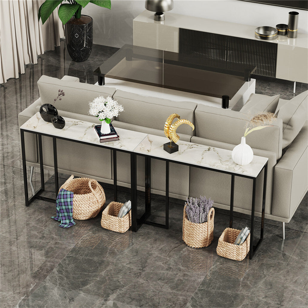 Exquisite Water Ripple Marble Console Table Bar Table w Thicken Stable Metal Leg
