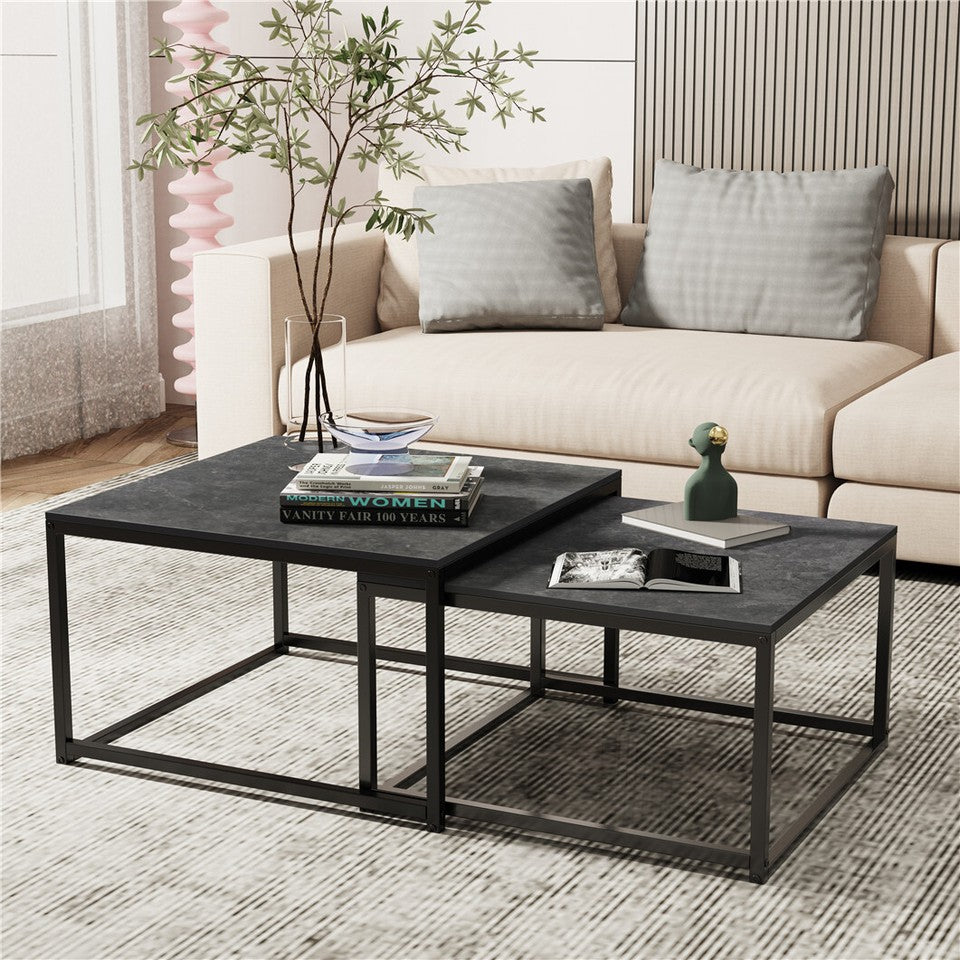 Marble Nesting Coffee Table Set Sintered Stone Side End Tables with Solid Metal Frame
