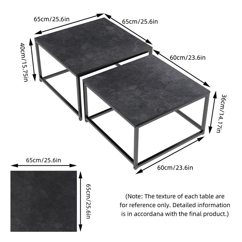Marble Nesting Coffee Table Set Sintered Stone Side End Tables with Solid Metal Frame
