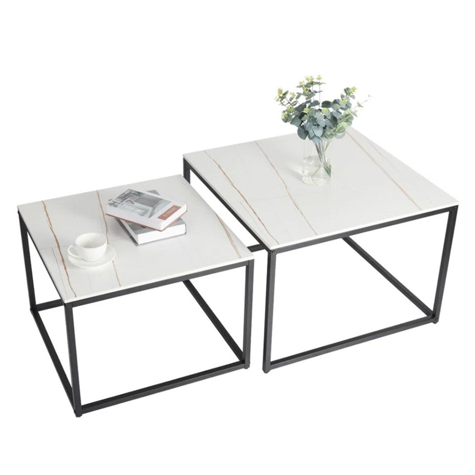 Marble Nesting Coffee Table Side End Tables Bedside Furniture with Solid Metal Frame