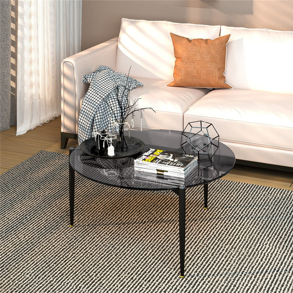 Chic Round Glass Coffee Table with Metal Legs