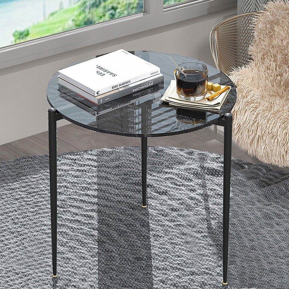 Chic Round Glass Coffee Table with Metal Legs