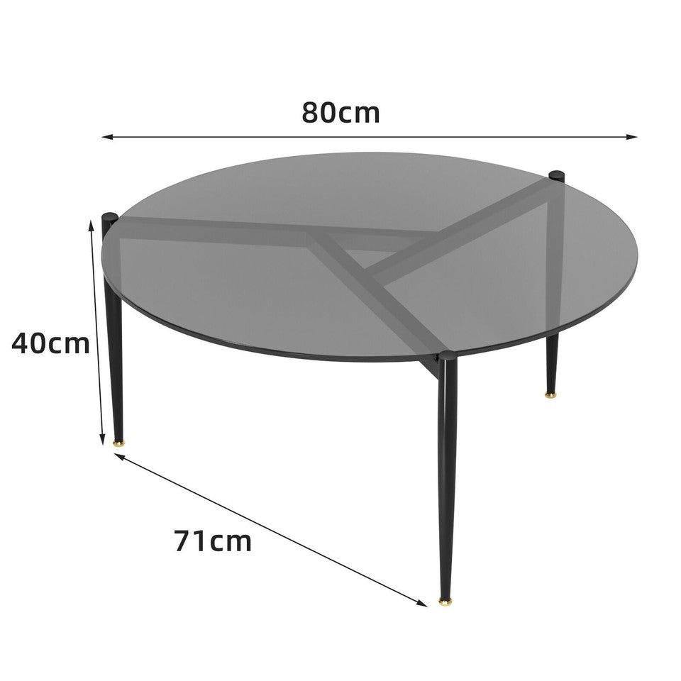 Chic Round Glass Coffee Table with Metal Legs