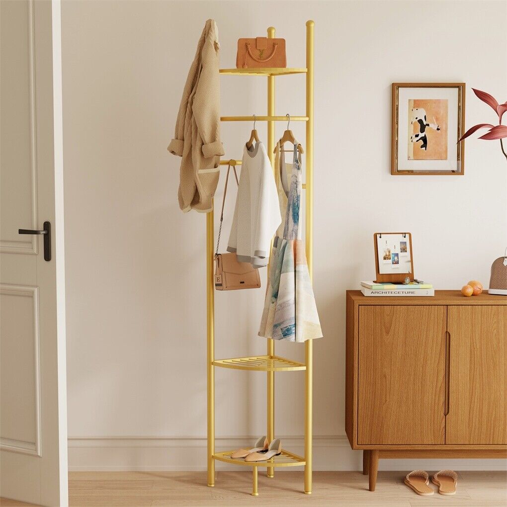 Fin Heavy Duty Clothes Stand Space-Saving Corner Coat Hat Shoes Rack Bedroom