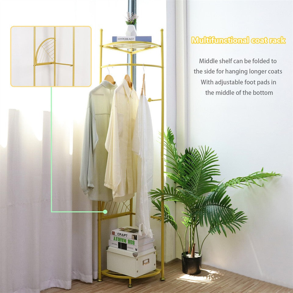 Fin Heavy Duty Clothes Stand Space-Saving Corner Coat Hat Shoes Rack Bedroom