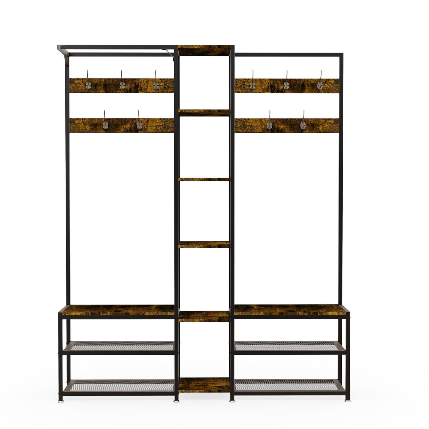 Xxl Corner Coat Stand Widen Depth Bench Shoe Rack Storage Shelves 10 Dual Hooks