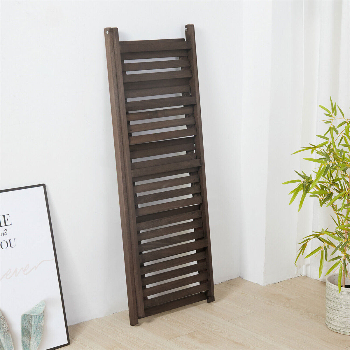 Retro 4 Tier Wooden Ladder Bookcase Folding Book Shelf Plant Stand Storage Rack