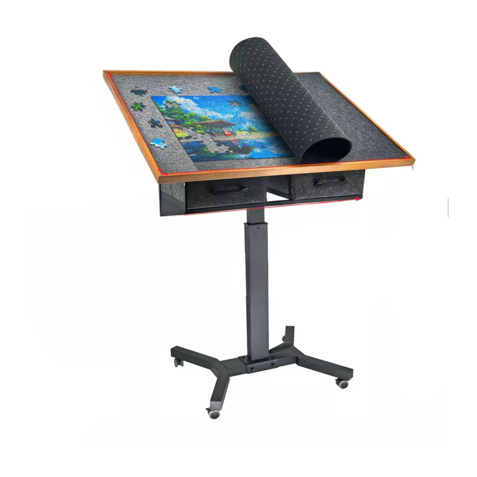 Wooden Jigsaw Puzzle Table with Tilt, Drawers and Rolling Wheels