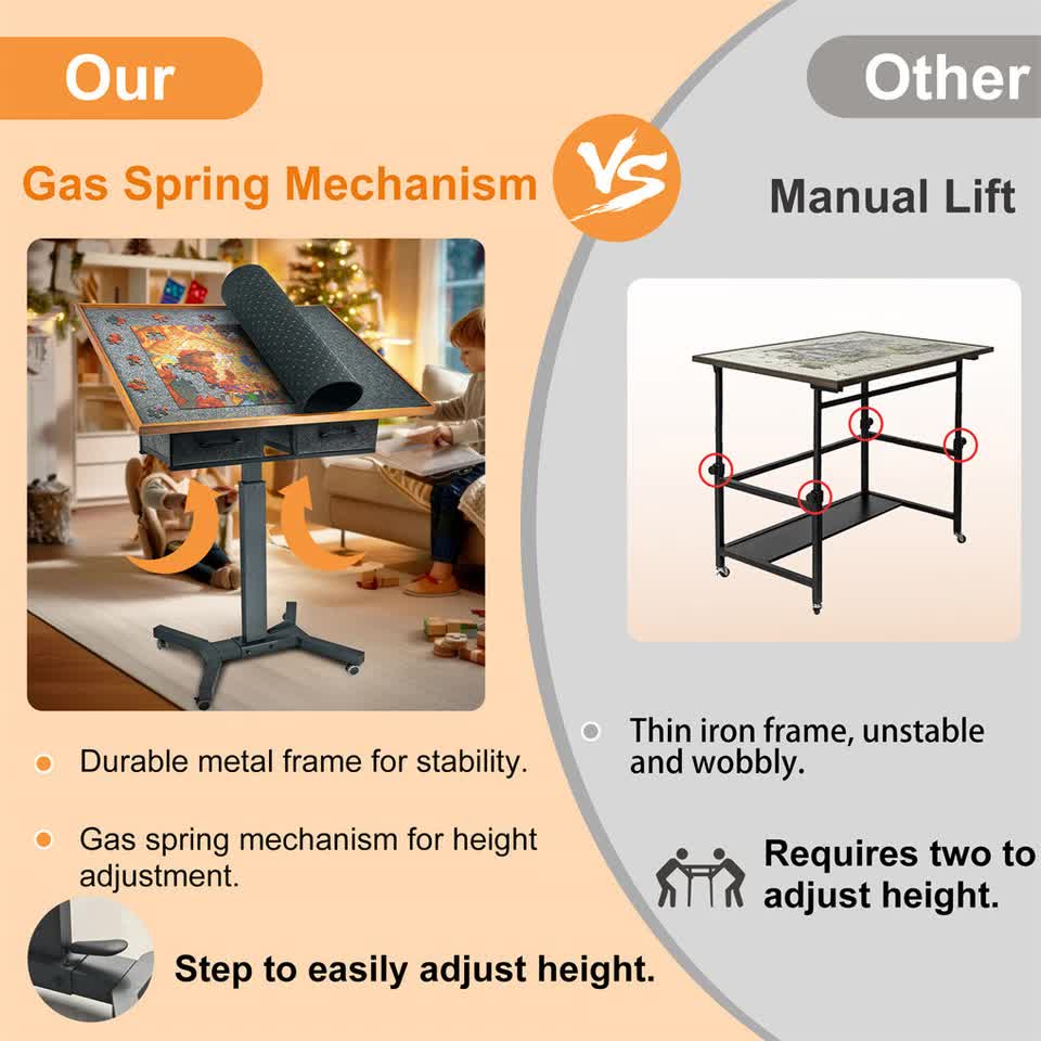 Wooden Jigsaw Puzzle Table with Tilt, Drawers and Rolling Wheels