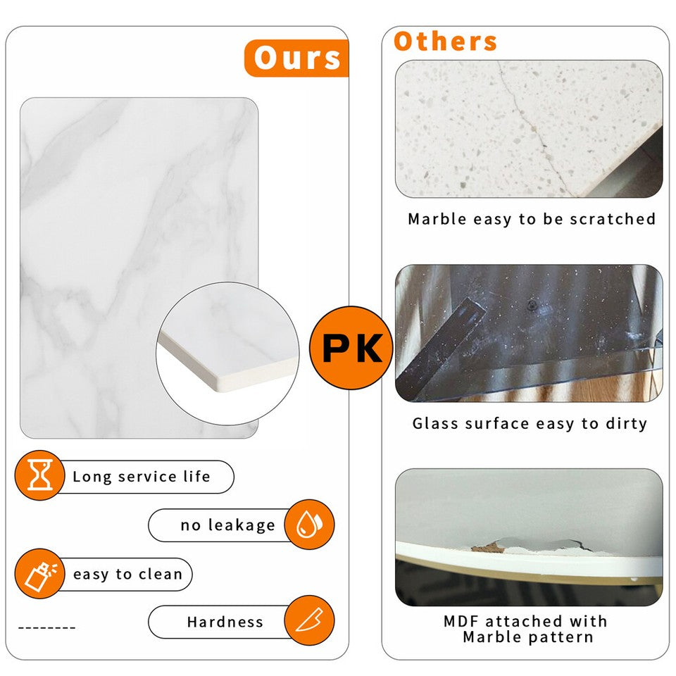 Extra Thick Marble Coffee Table White Sintered Stone Rectangular Center Table with Black Metal Frame