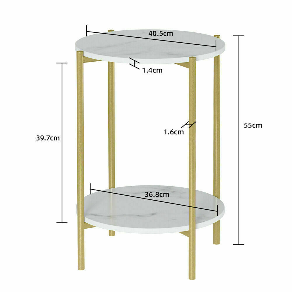 e Store - Marble Sofa Side End Table/Coffee Table with Shelf & Gold Iron Legs