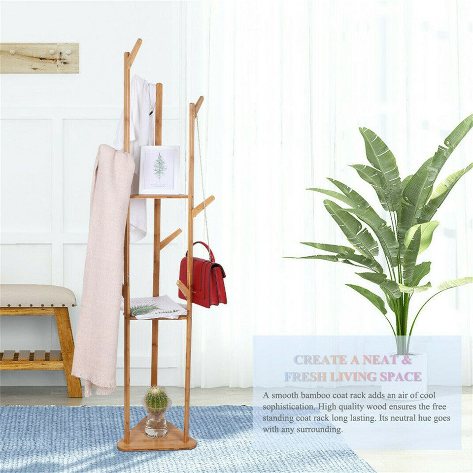 Solid Wood Floor Standing Hat Coat Jacket Hanger Storage Stand