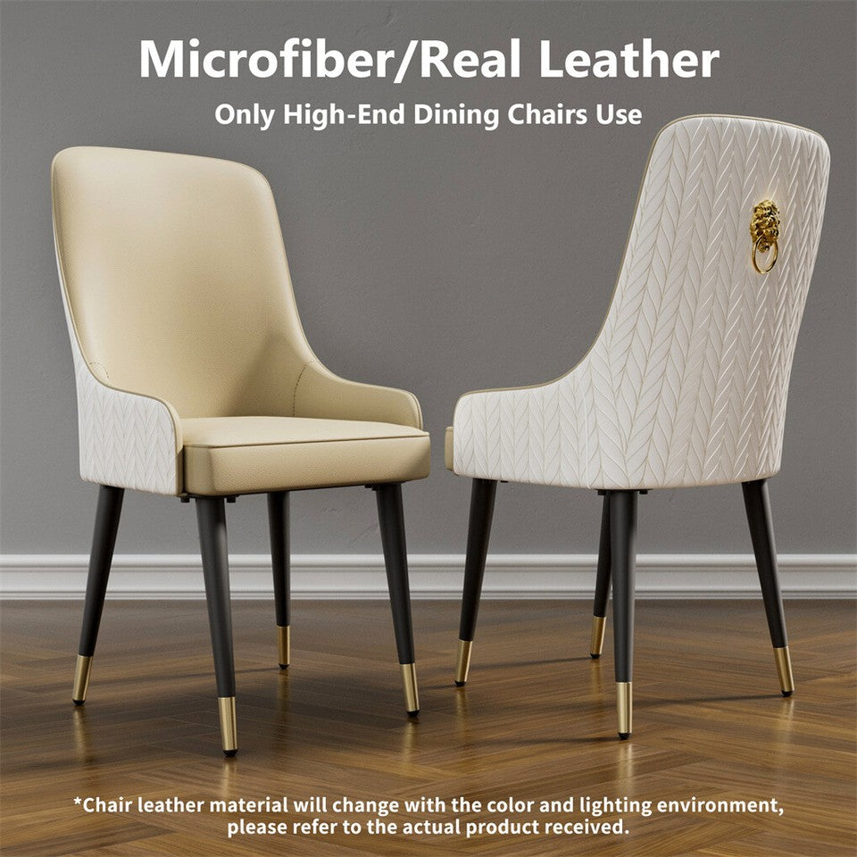 High-End Dining Chairs Set of 2 Faux Leather Upholstered Kitchen Chairs with Gold Lion Head