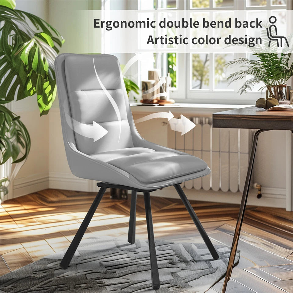 P&P Light Grey Set Of 2 Faux Leather Dining Chairs With Black Metal Legs Padded Modern Seats