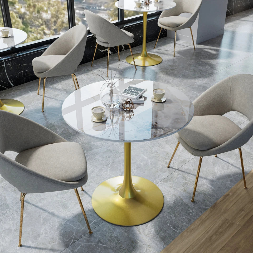 Round Real Stone Dining Table Anti-Scratch Easy Clean Table for Small Condo