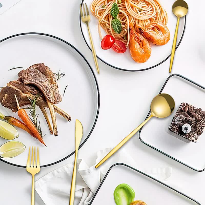 30-Piece Silver Portuguese Style Cutlery Set - Mirror Polished 410 Stainless Steel Dinnerware for 6 (Steak Knives Included)