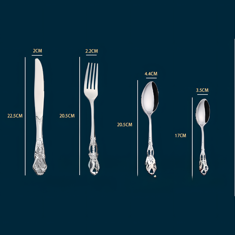 4Set / 16PCS Silver Royal Court Cutlery Set - Vintage Hollow Engraved 410 Stainless Steel Dinnerware with Gift Box