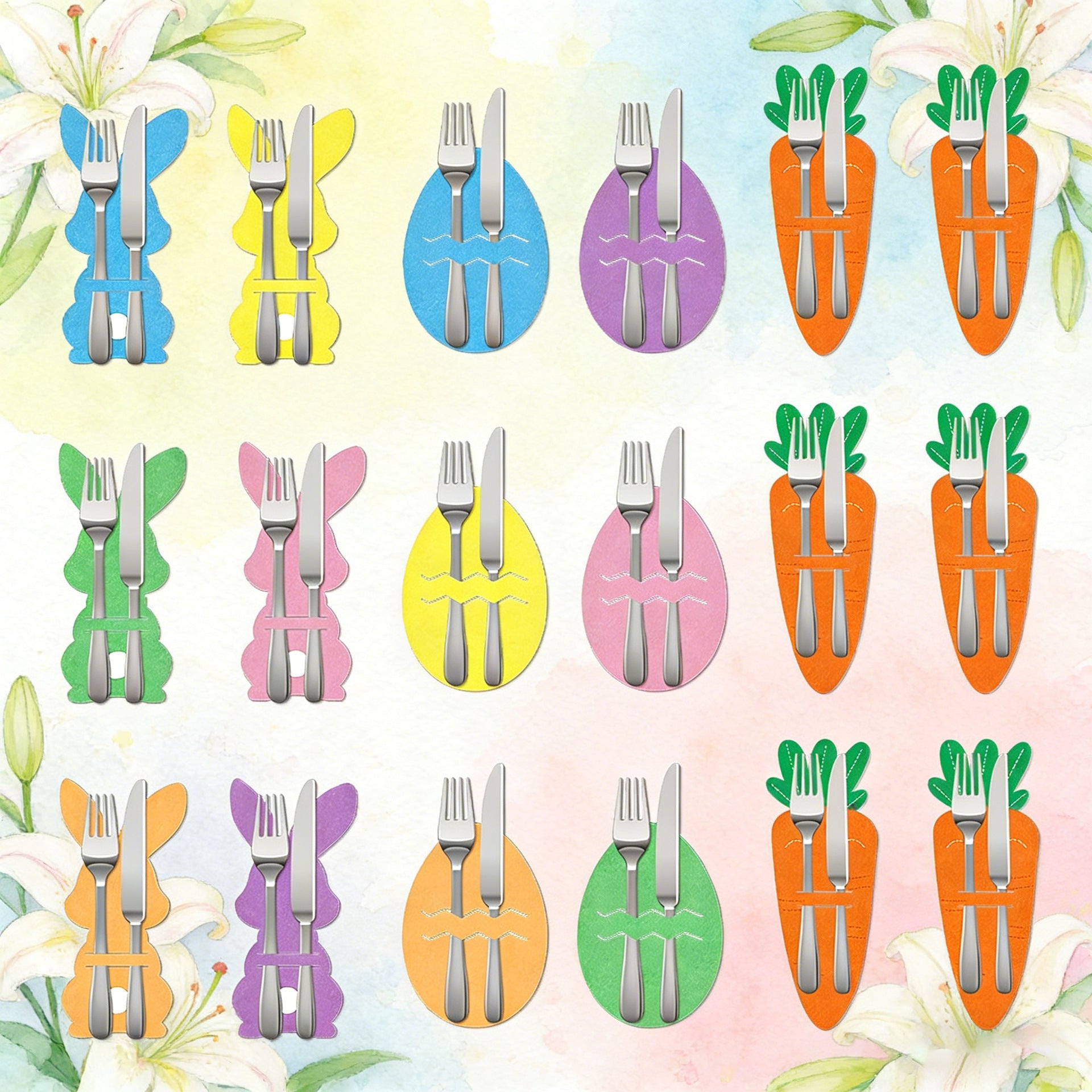Easter egg 18-Piece Easter Cutlery Holders Set – 3 Identical Sets of 6, Festive Tableware Decor for Holiday Dining and Party Use
