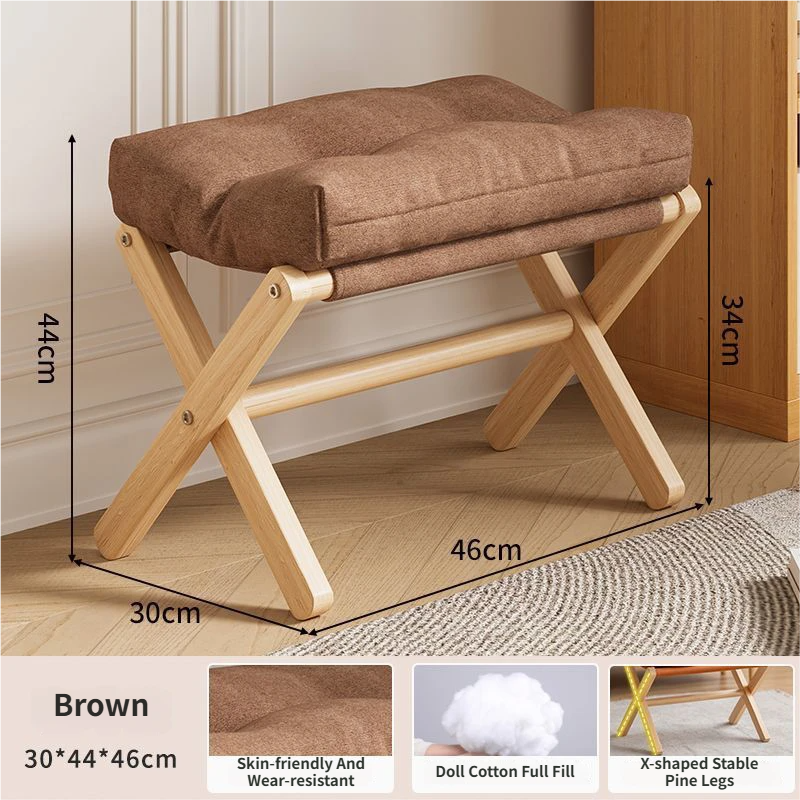 Brown Foldable Ottoman & Padded Footstool with Velcro Stability - Cotton Linen Portable Office Leg Rest & Entryway Shoe Stool