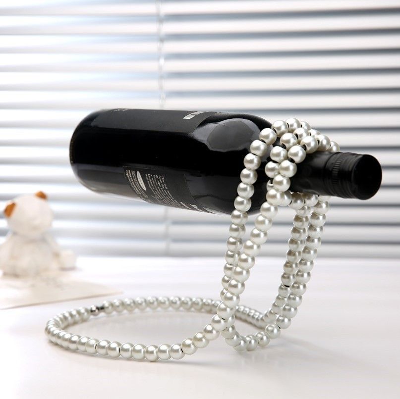 Black Luxury Pearl Floating Wine Rack - Creative Gravity-Defying Wine Bottle Holder, Minimalist Entryway Accent and Unique Gift Idea