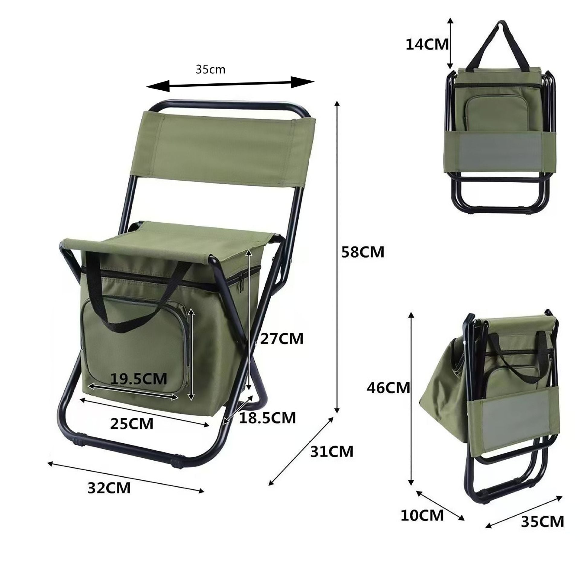 3-in-1 Blue Large Portable Folding Camping Chair with Zippered Cooler Bag and 35*35cm Thick Plush Seat Cushion, Outdoor Fishing and Picnic Stool with Backrest and 25 *27 *18.5cm Insulated Storage Pocket