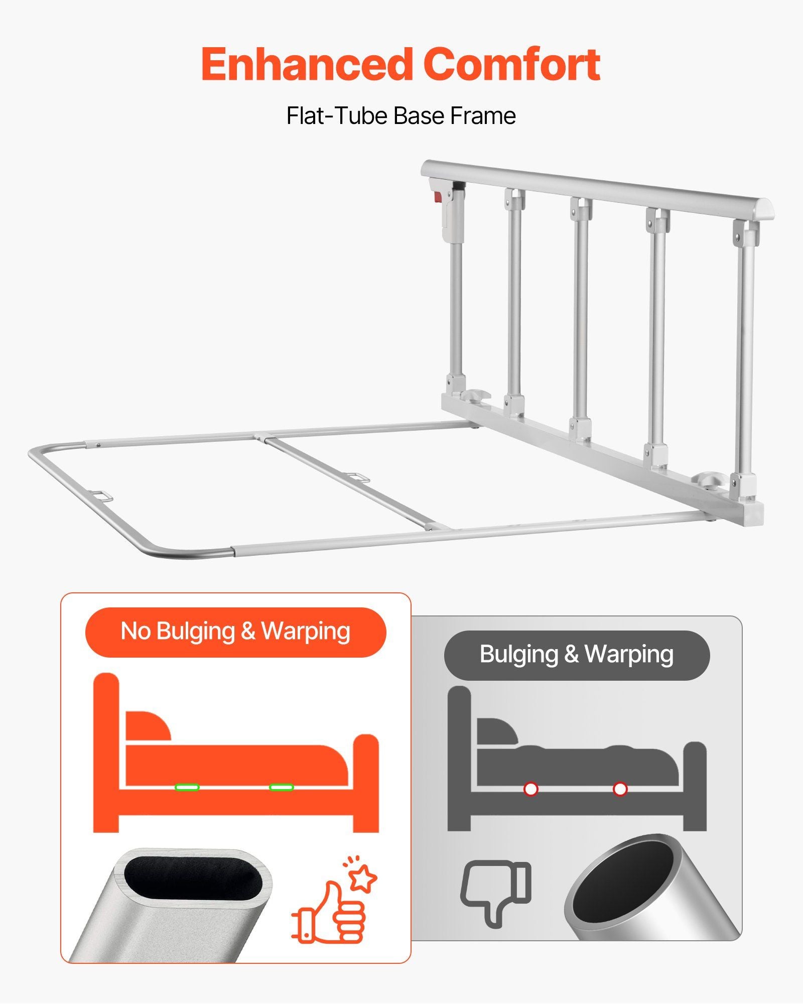Foldable Bed Rail for Elderly, 122 cm Bedside Assist Rail with Fixing Strap, Adjustable Height Pipe Bedside Cane, High-Strength Metal Senior Bed Bar, Hand Guard Grab Fits King, Queen, Full, Twin