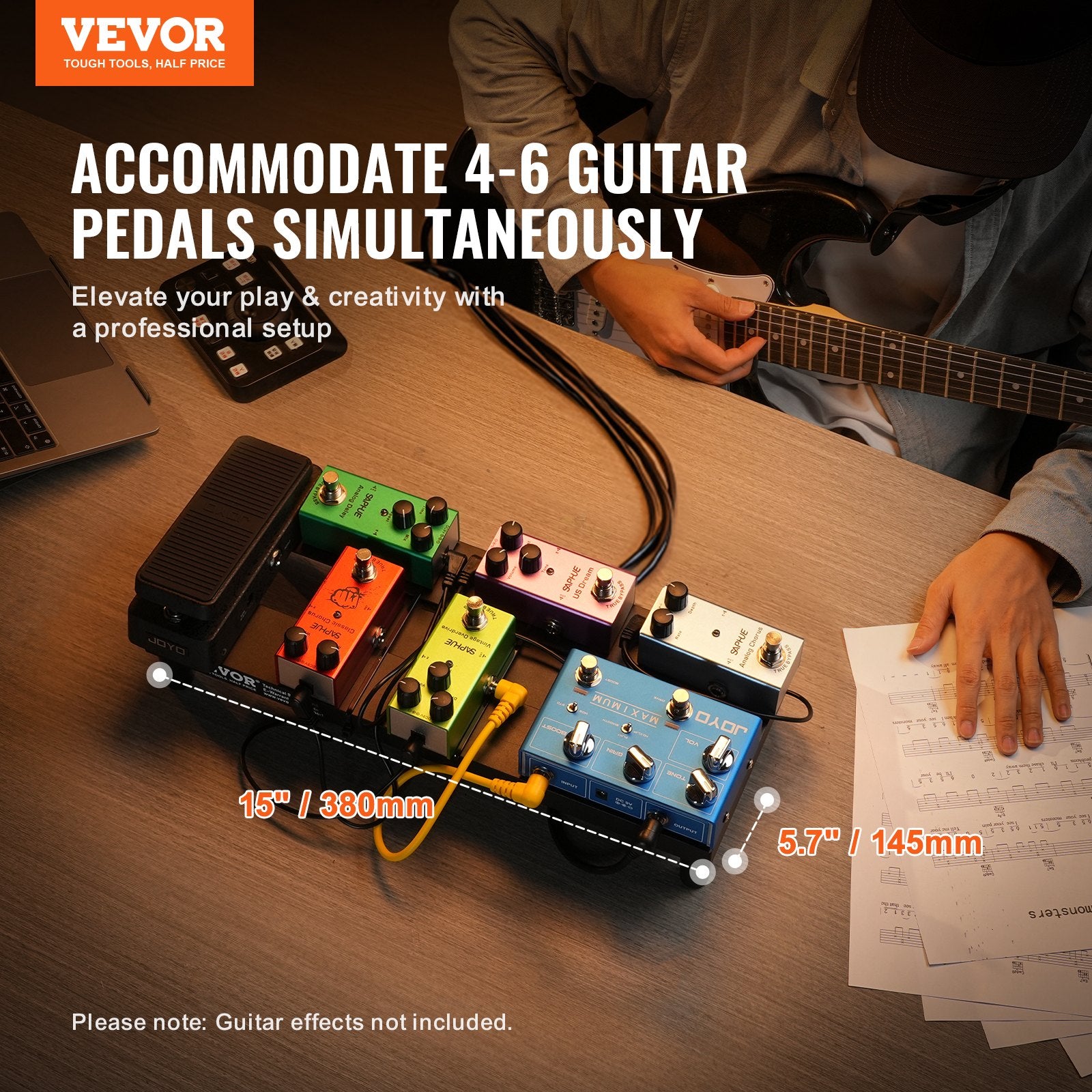 Guitar Pedal Board, 15'' x 5.7'', Aluminum Alloy 0.8 lbs Super Light Guitar Effects PedalBoard with Carry Bag High Quality Velcro Fixed Strap Shoulder Strap, Accommodate 4-6 Guitar Pedals, Small