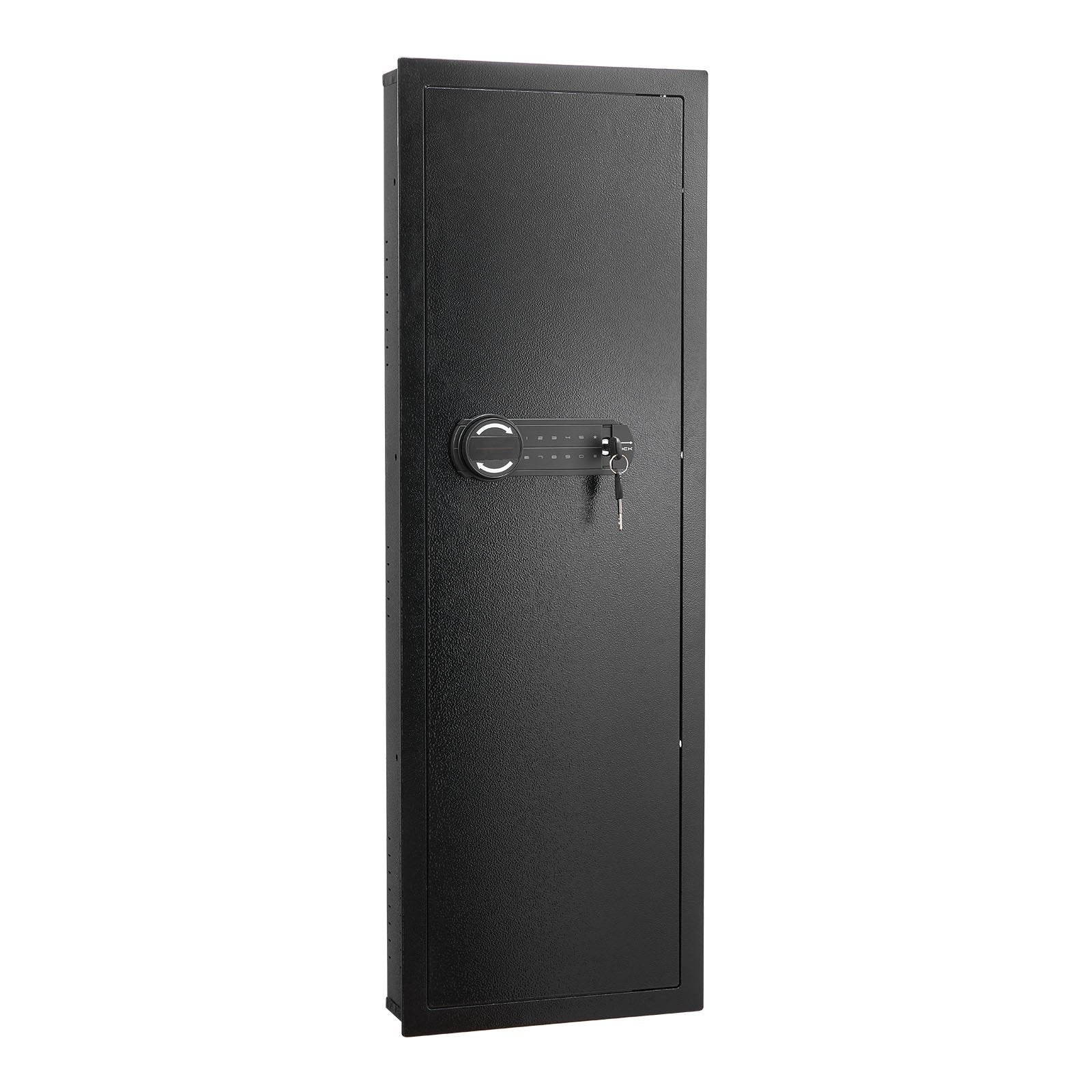 Wall Safe, 4-Tier Hidden Wall Mounted Gun Safe with Password & Key, Q235 Cold-Rolled Steel In-Wall Box with LED Lighting, 3 Adjustable Shelves & Key Holders for Money, Jewelry, Passport, Black