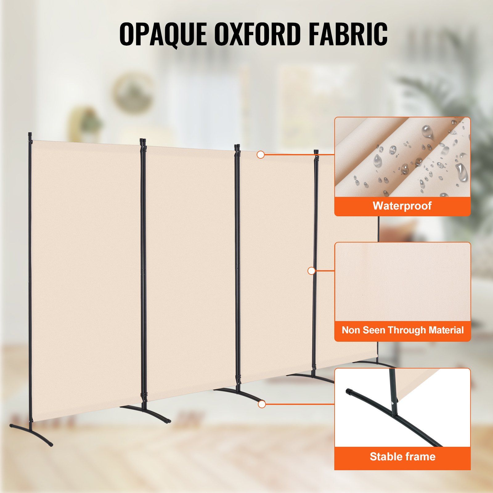 Room Divider, 4 Panels Room Divider, Folding Privacy Screen and Portable Partition Divider for Room Separation, Freestanding Room Partitions for Office, Bedroom, Study, Beige