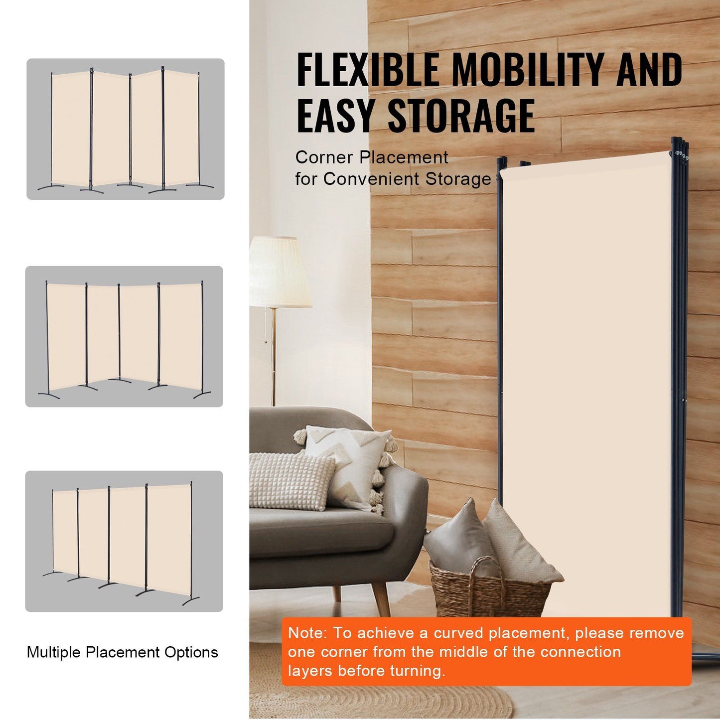 Room Divider, 4 Panels Room Divider, Folding Privacy Screen and Portable Partition Divider for Room Separation, Freestanding Room Partitions for Office, Bedroom, Study, Beige
