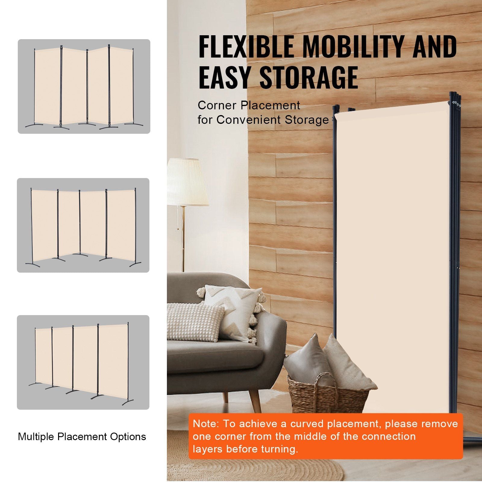 Room Divider, 4 Panels Room Divider, Folding Privacy Screen and Portable Partition Divider for Room Separation, Freestanding Room Partitions for Office, Bedroom, Study, Beige